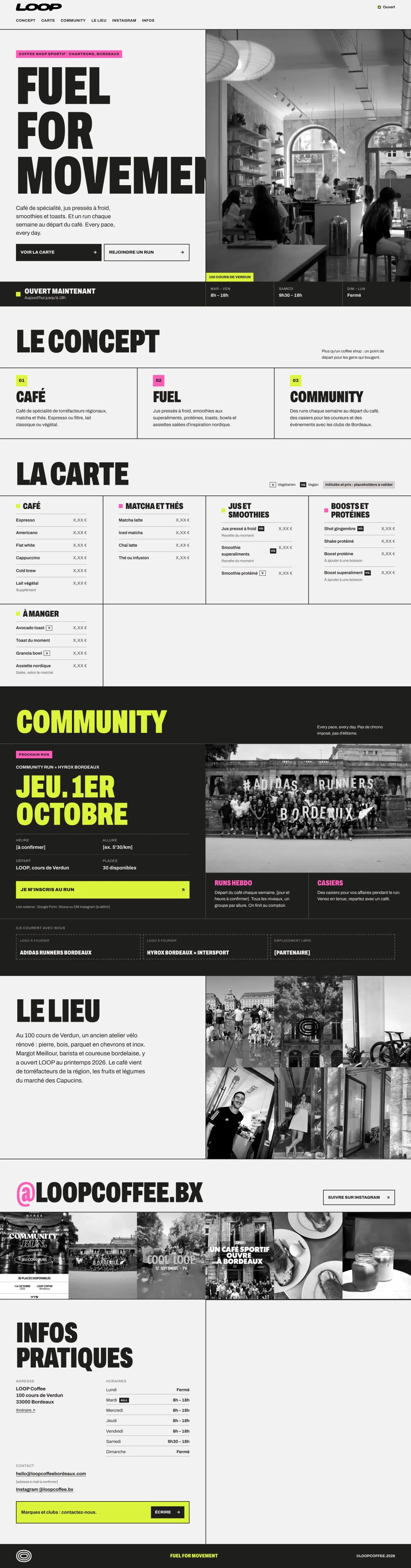Site LOOP Coffee, Coffee shop sportif · Chartrons