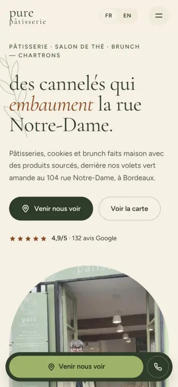 Site Pure Pâtisserie sur mobile