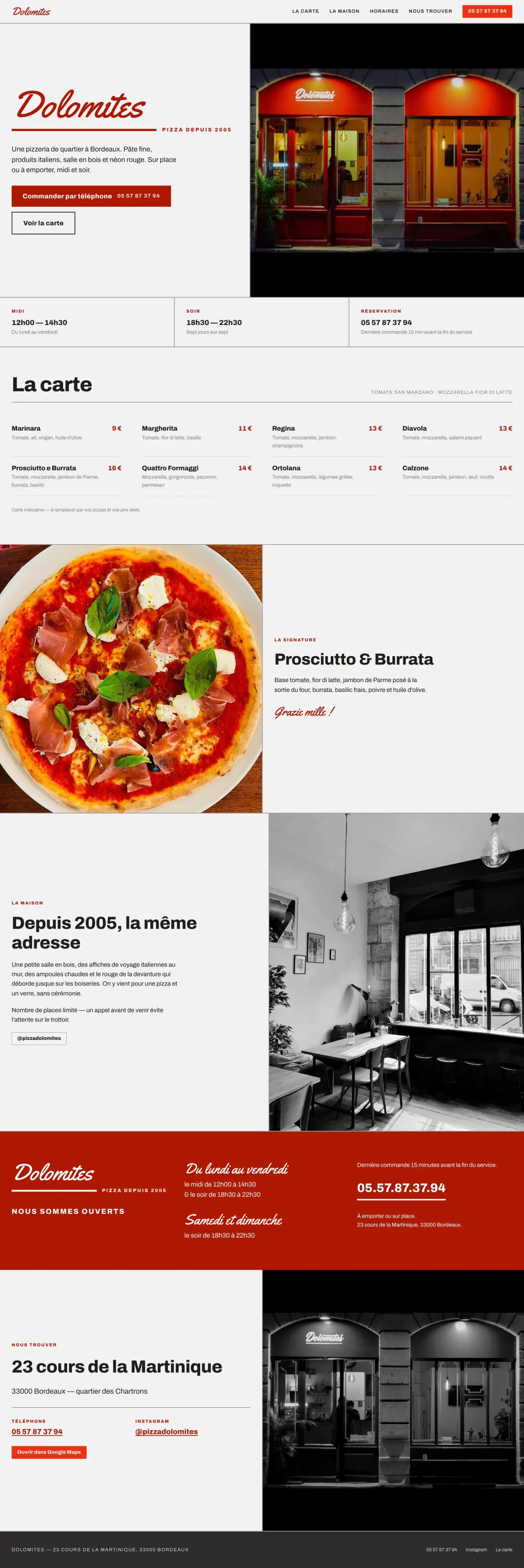 Site Dolomites, Pizzeria depuis 2005 · cours de la Martinique